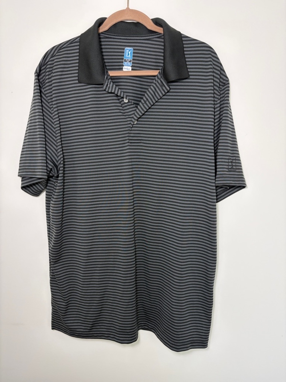 Men's PGA tour Black & Gray Striped Polo Shirt- XL